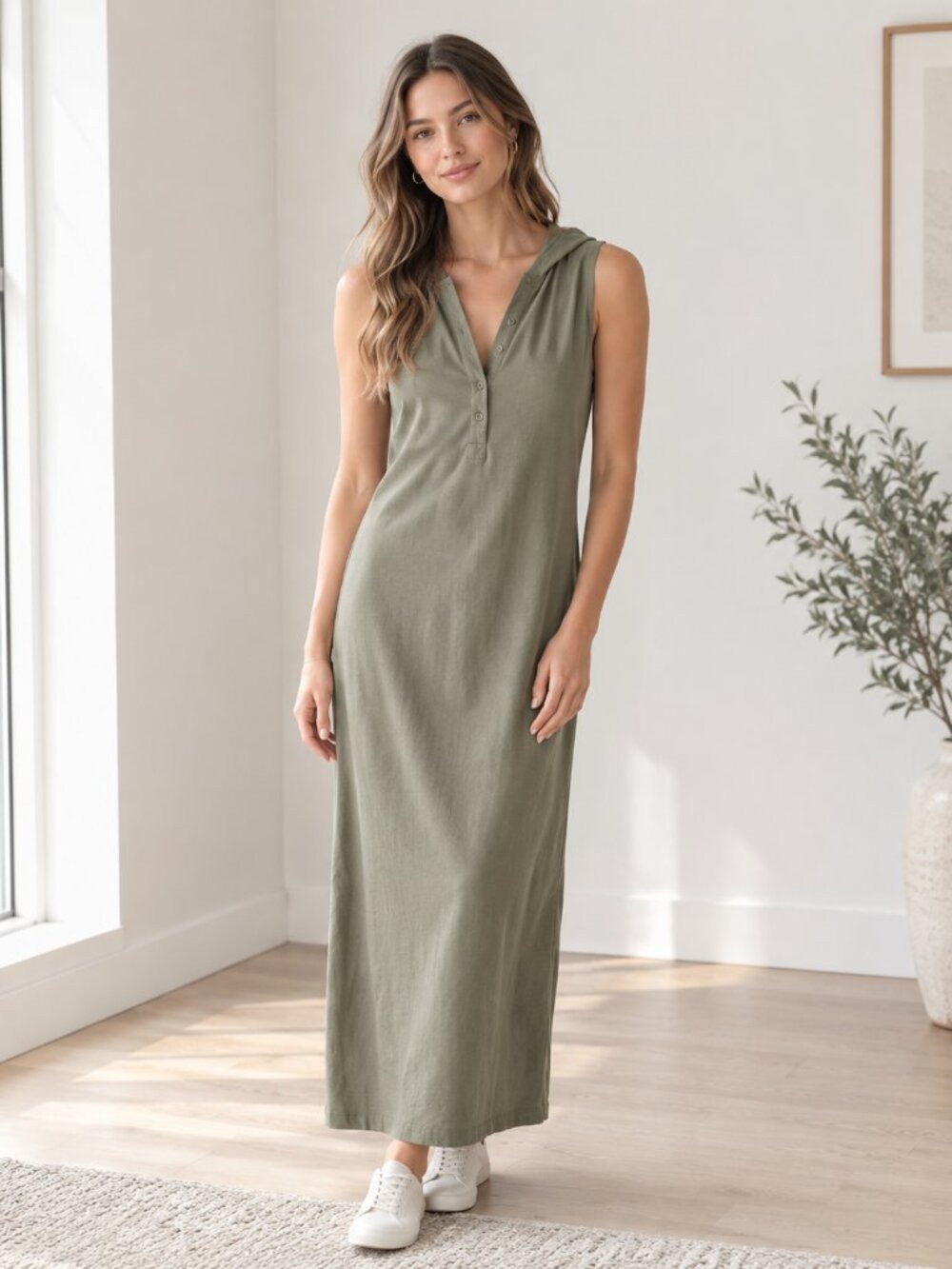 Silver Jeans Olive Hooded Utility Maxi Dress Sleeveless M 0561